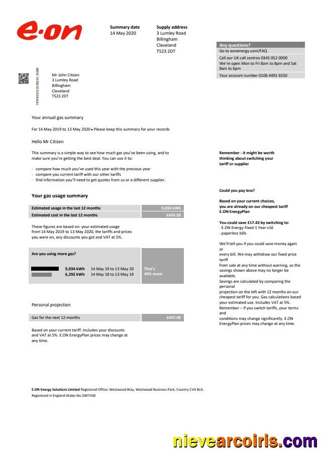 United Kingdom EON utility bill version 2